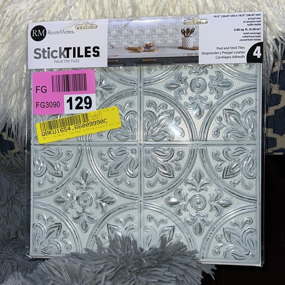 RoomMates® Peel and Stick White Tin Backsplash (Set of 4) - Picture 3 of 3